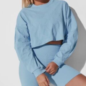 Like New Noli Monogram Jacquard Cropped Sweater  -Blue - Size S